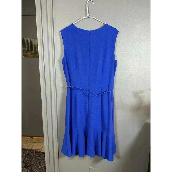 Tahari Arthur S. Levine Royal Blue Sleeveless Lined Polyester Dress Size 12 Belt - Picture 7 of 12